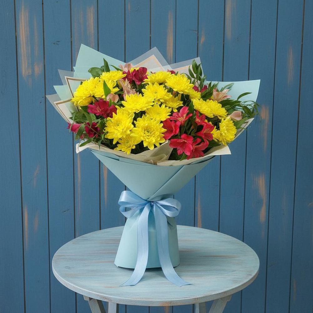 Букет цветов из: Альстромерии и Хризантемы в Советской Краснодарского края