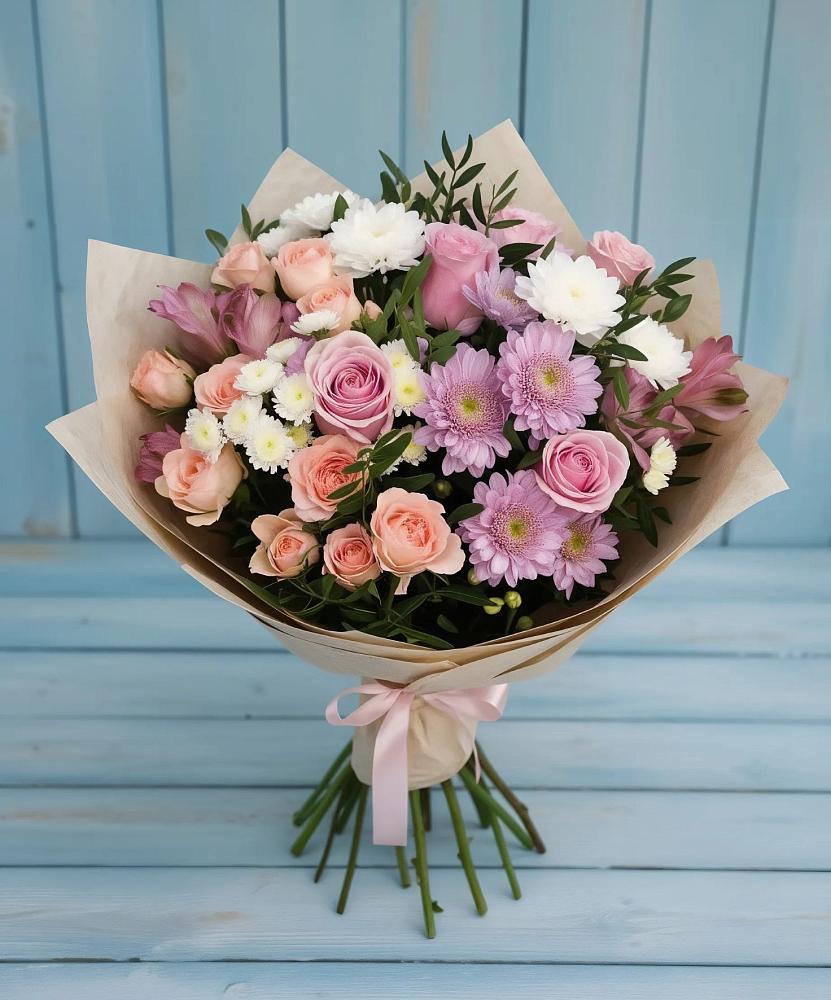 Букет цветов из: Хризантемы, Розы и Альстромерии в Советской Краснодарского края