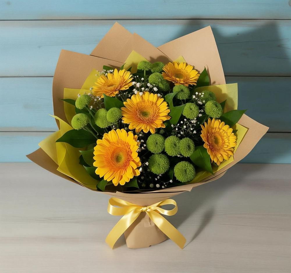 Букет цветов из: Герберы и Хризантемы в Советской Краснодарского края