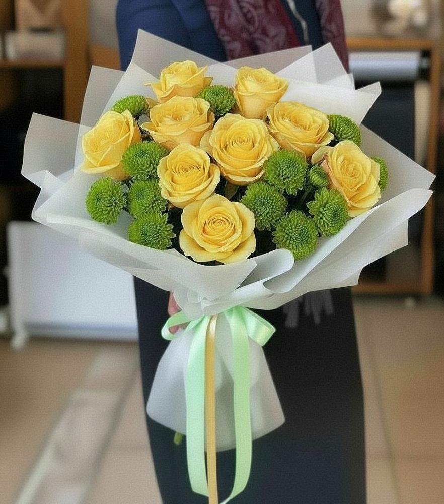 Букет цветов из: Хризантемы и Розы в Советской Краснодарского края