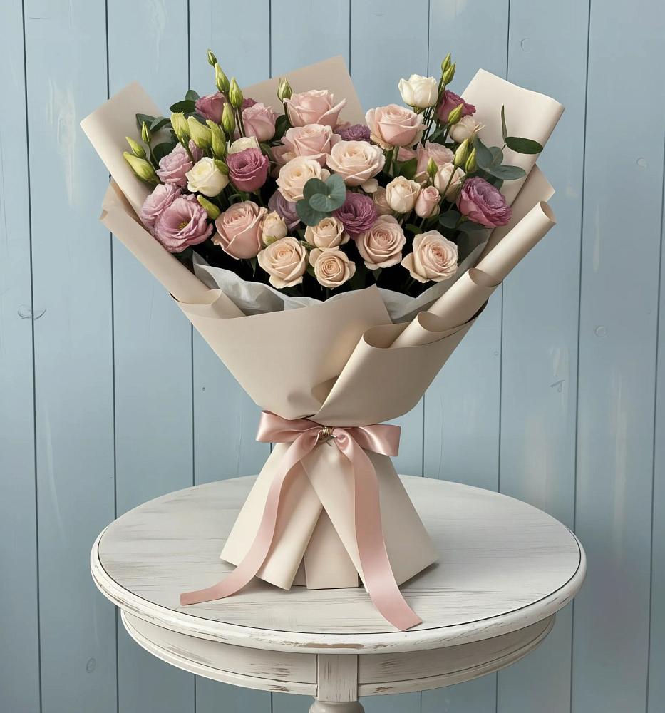 Букет цветов из: Розы и Лизиантусы в Советской Краснодарского края